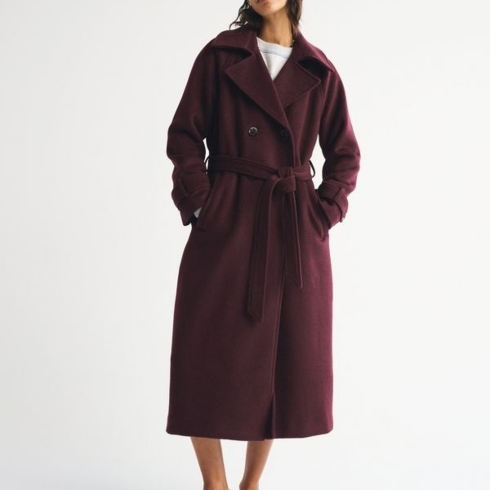 NWT Sold Out Online! A&F Carrie Wool-Blend Trench Coat In Red Wine  Small Tall